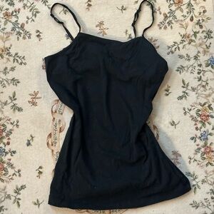Black Spaghetti Strap Tank Top Built In Bra Fitted
